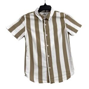 Denim & Flower Brown White Stripe Button Down Shirt Size Youth 9/10